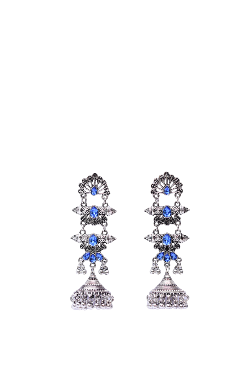 Namokriti Antique Silver Oxidized Jhumka Earrings with Stones – Ethnic & Stylish